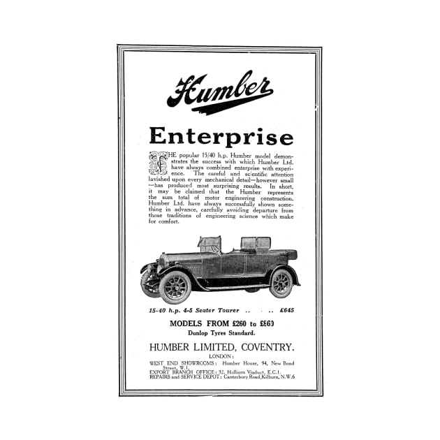 Humber - 15-40 4-5 Seater Tourer - 1927 Vintage Car Advert by BASlade93