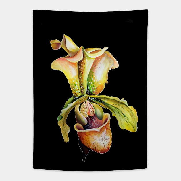 Lady Slipper Orchid Watercolor Paphiopedilum Tapestry by Nisuris Art