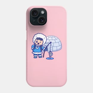 Cute Girl Fishing In Pole Cartoon Phone Case