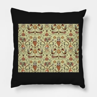 Yellow Beared Skulls Pattern Pillow