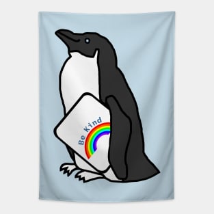 Cute Penguin Says Be Kind With a Rainbow Tapestry