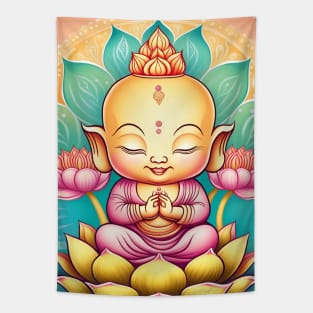 Baby Buddha Lotus Flower Mandala Tapestry