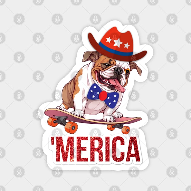 Patriotic Bulldog Skateboard 4th of July Magnet by Spaceid