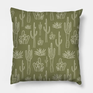 Boho Desert Western Cactus Pattern Olive Pillow