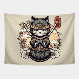 Samurai Cat Tattoo, Kawaii Ninja Cat Tapestry