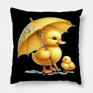 Cute Yellow Duck in the Rain Pillow