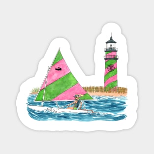 Pink and Green Sunfish Sailboat with Lighthouse! Magnet