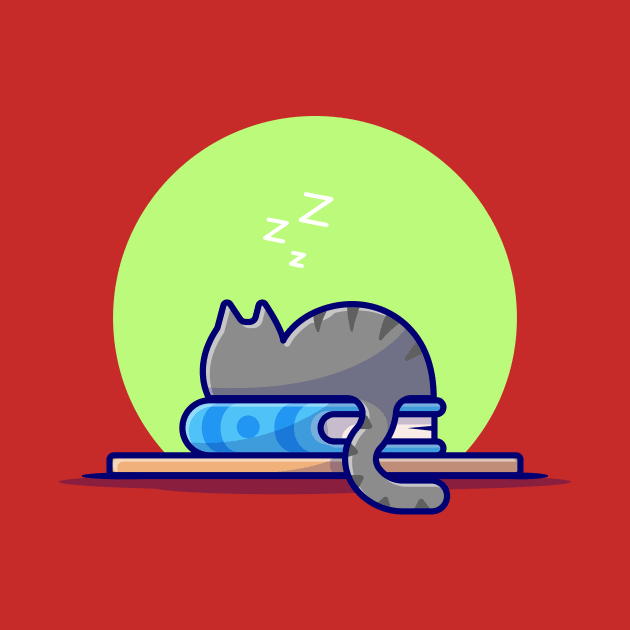 Cute Cat Sleeping On Book Stack Cartoon Vector Icon Illustration by Catalyst Labs