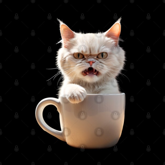 Funny Cat In Coffee Mug Crazy Mad Angry Cat by Tina