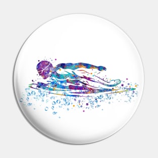 Boy Swimming Breaststroke Watercolor Sport Gift Pin