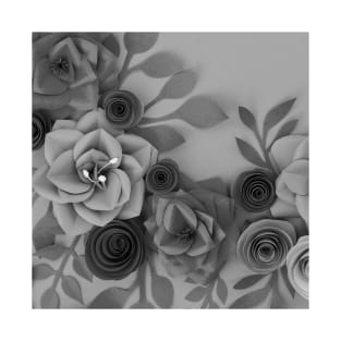 Black Grey Flowers Art T-Shirt