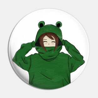 Girl in Green Frog Hoodie Pin