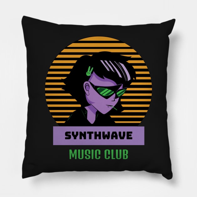 Synthwave Cyberpunk Music Club Pillow by RareLoot19