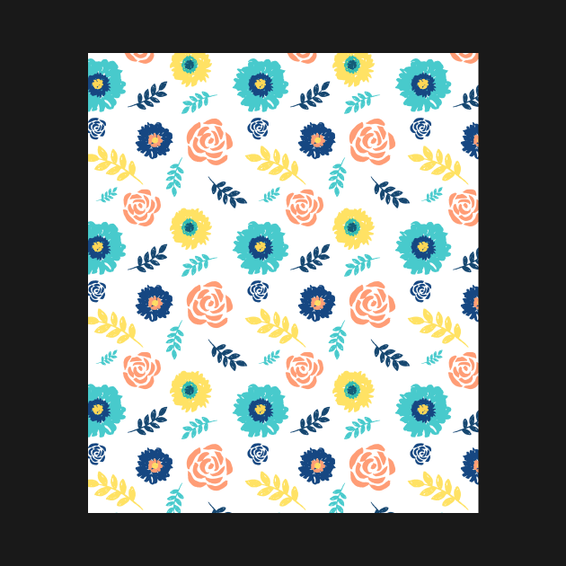 Colorful floral pattern blue coral yellow by dreamingmind