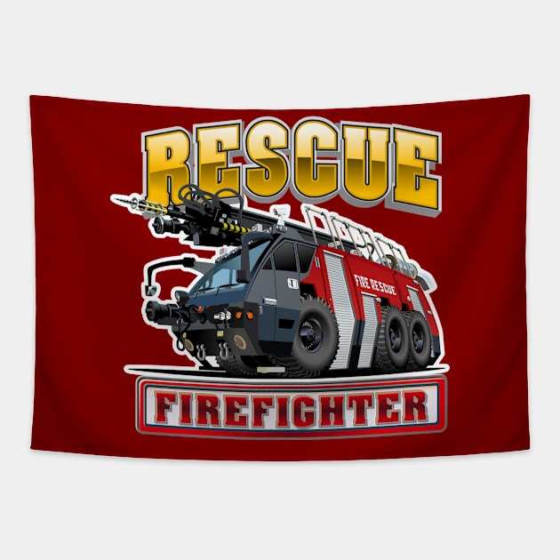 Cartoon Fire Truck Tapestry by Mechanik