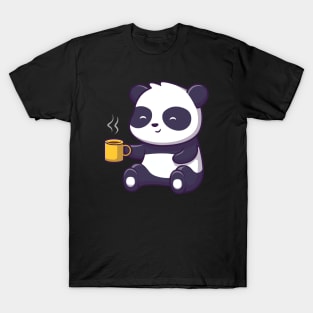 Cute Panda bear in cup drinking coffee tea cartoon teddy sweet