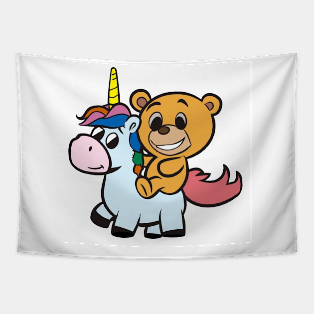 Cute Teddy Bear Riding a Unicorn Tapestry by Starbase79