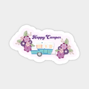 Happy Camper - Retro Trailer with Flowers Magnet