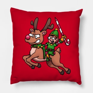 Christmas Elf Riding Flying Reindeer Pillow