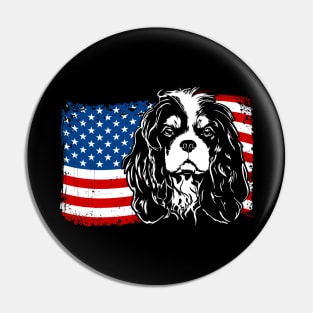 Proud Cavalier King Charles Spaniel American Flag patriotic dog Pin