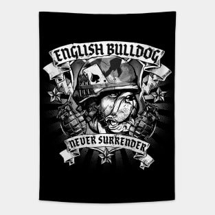 English Bulldog Never Surrender Logo Badge Tapestry