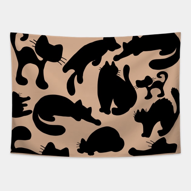 Black Cat Silhouette Pattern Tapestry by Studio Hues