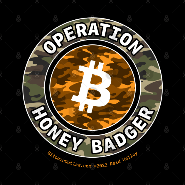 Operation Honey Badger Camo Orange Bitcoin Logo by Reid Walley
