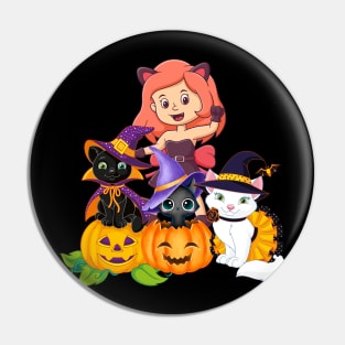 funny witch and her cats enjoy in halloween Pin