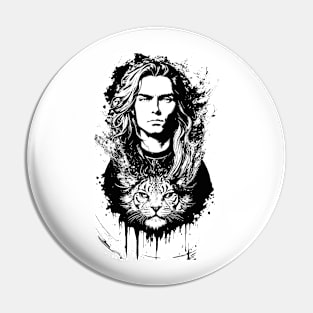 black white graphic illustration man angry tiger cats Pin