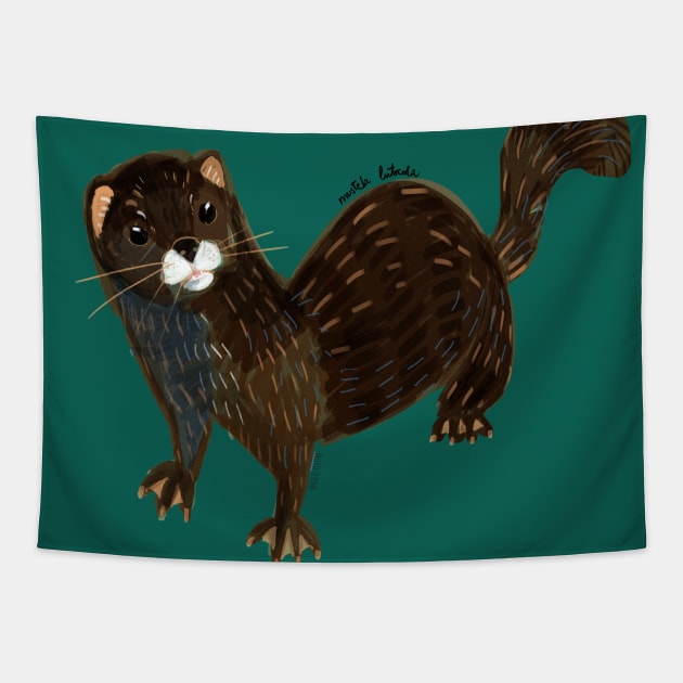 Shy European Mink ( Mustela lutreola) Tapestry by belettelepink