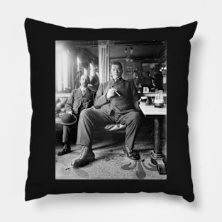 Giant Man Drinking a Beer, 1910. Vintage Photo Pillow