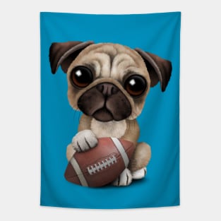 Cute Pug Puppy Dog Playing With Football Tapestry