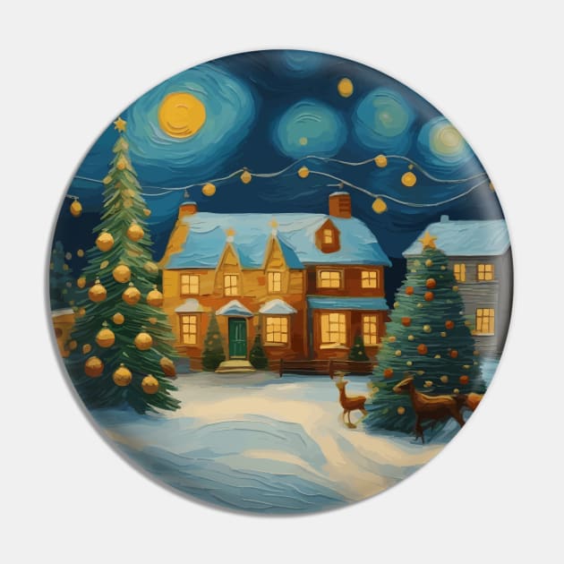 Festive Christmas Landscape with Van Gogh Starry Night Influence Pin by bragova