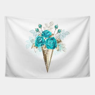 Waffle Cone with Turquoise Roses Tapestry