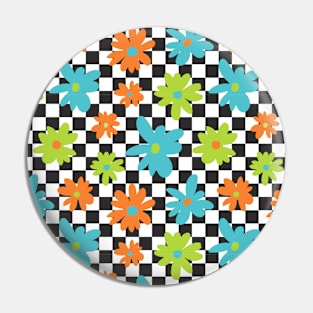 Cute Flowers on Checkered Background Pin