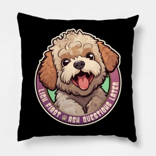 Funny Lagotto Romagnolo Lick First, Ask Questions Later Design Pillow