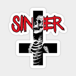Inverted Cross Of Sinner With Skull And Skeleton Magnet