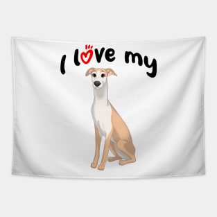 I Love My Fawn & White Whippet Dog Tapestry