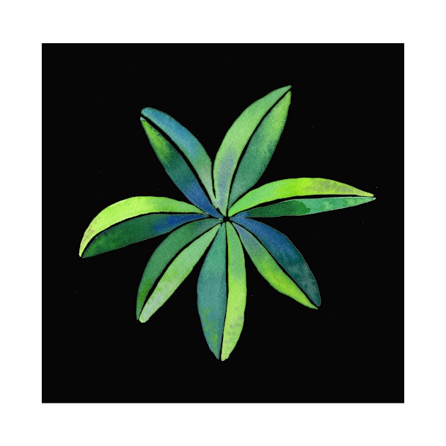 Tropical Umbrella Plant Modern Watercolor Illustration with a black background by Sandraartist