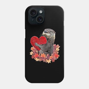 Otter and sweet red heart, adorable animals Phone Case