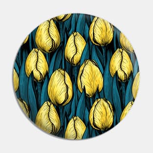 Yellow tulips with blue leaves Pin