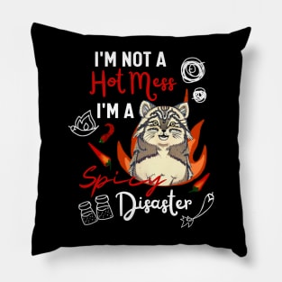 HIlarious Cat Joke of Pallas Cat is a Hot Mess Funny Cat Mom Pillow