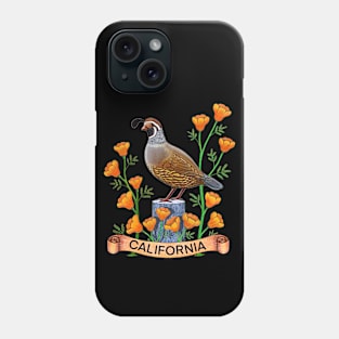 California quail state bird Californian poppy flowers Phone Case