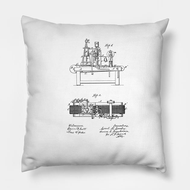 Cider and Wine Press Vintage Patent Hand Drawing Pillow by TheYoungDesigns