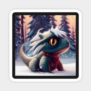 Baby Blue Dragon with Scarf in the Snow Magnet