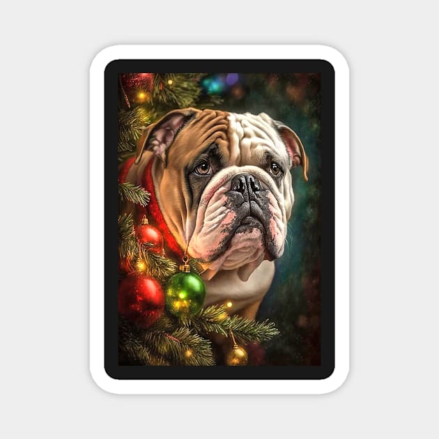 English Bulldog Christmas Holiday Card, Stickers Magnet by candiscamera