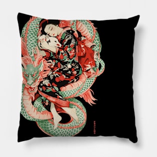 Japanese Girl With Dragon and Cats 2 T-Shirt 12 Pillow