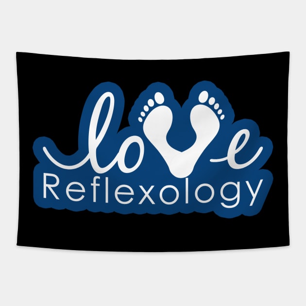 Love Reflexology - BACK of shirt placement (Blue outline) Tapestry by Balanceandharmonyforreflexologists