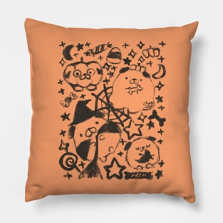 Happy Pug-O-Ween! #1 black line Pillow