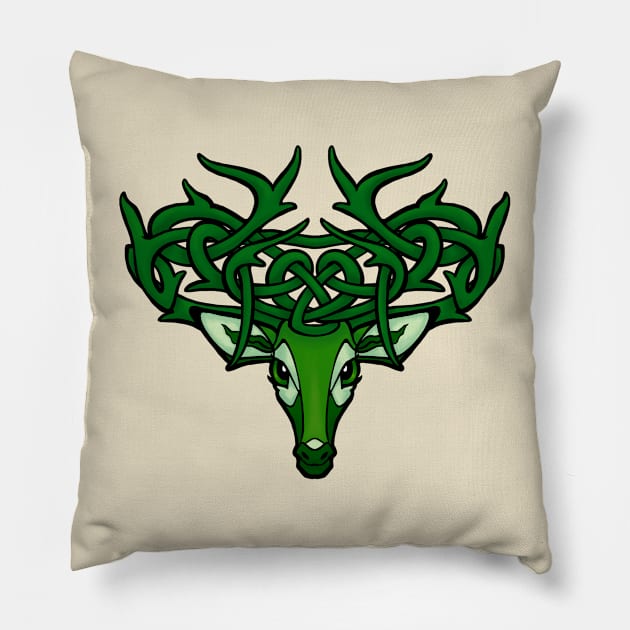 Celtic Deer with Knotted Antlers Green Pillow by RJKpoyp